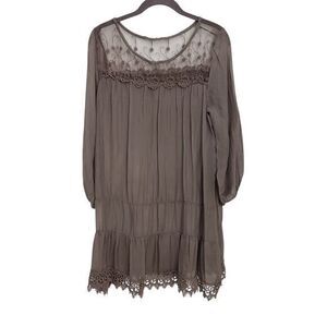 Prontomoda Giusy 100% Silk‎ Mushroom Brown Lace Ruffled Light Weight Dress M